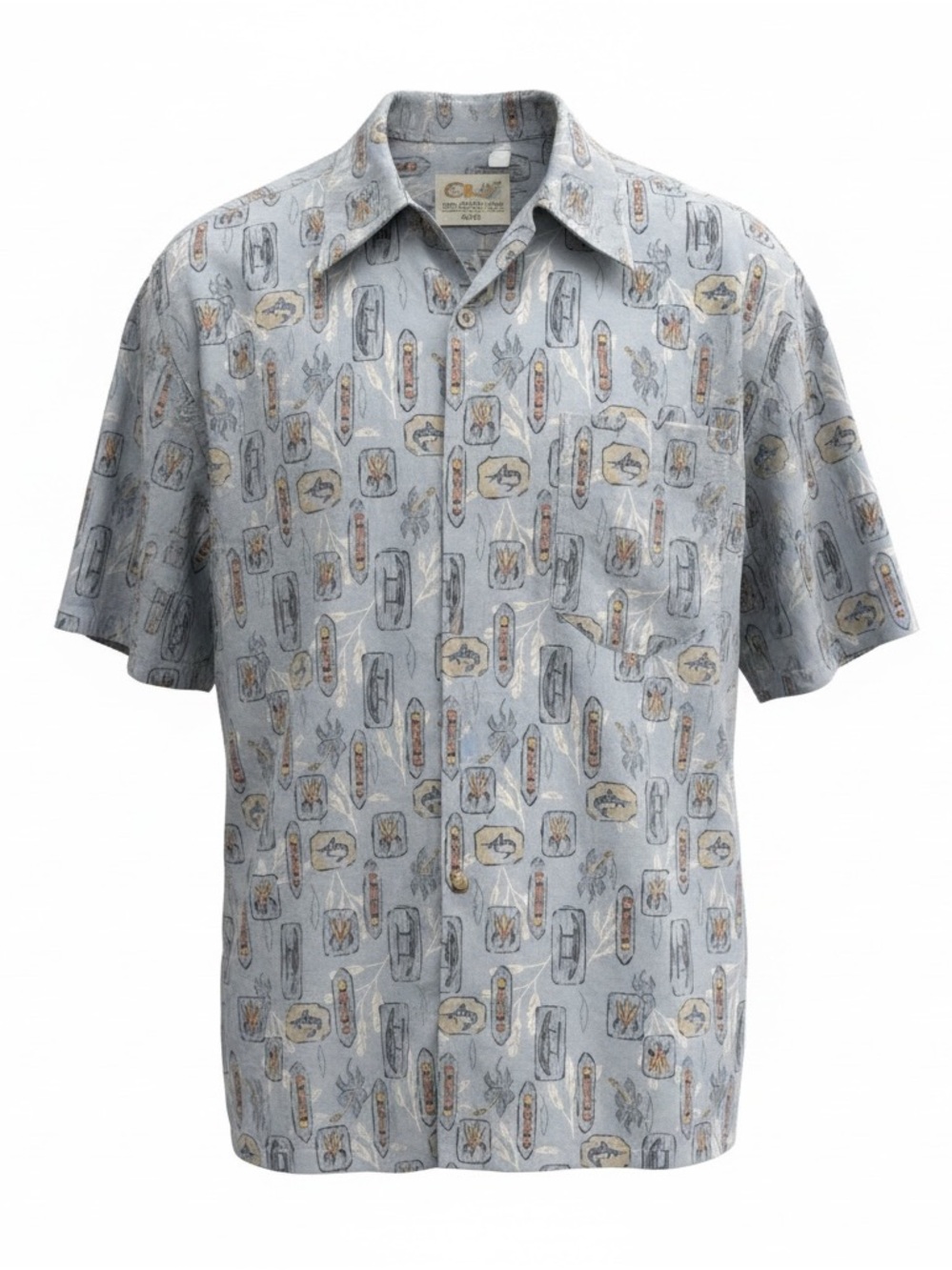 OP Ocean Pacific Sport Shirt Mens XL Tiki Palm Print Cotton Button Down Shirt